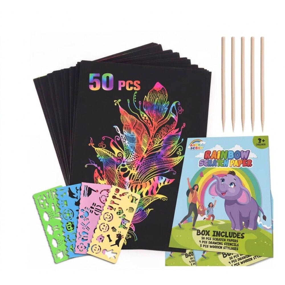 2 box Scratch Paper Art Kids, 59 Pcs Rainbow Paper Scratch Art DIY Party Favor